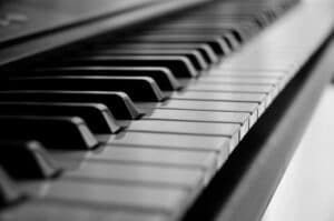 Close-up of piano keys, black and white